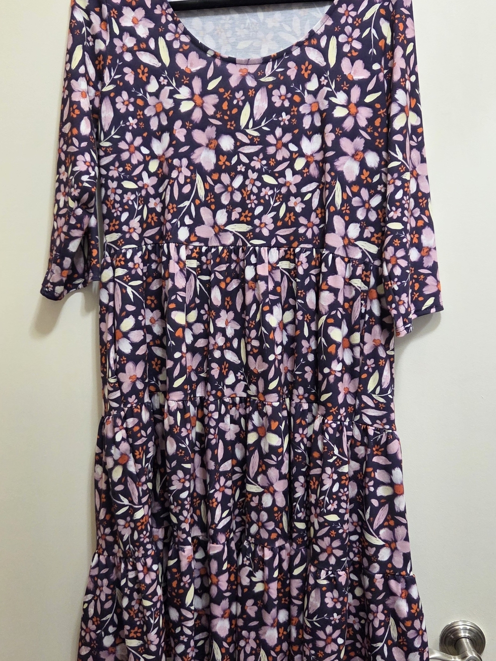 Popsy UK Plum Floral Print Tiered Dress Sz16